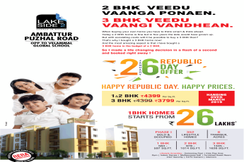 Book 1 bhk homes @ Rs. 26 lakhs at Megh Lake Side 2 in Chennai